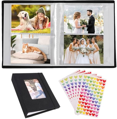 Album Fotografico 10 x 15 cm, Album di Lino con Finestra, Piccole Album Foto 10 x 15 cm, Orizzontale Tasche Album Foto, 26 Fogli/ 52 Lati/ 104 Foto, Adatto per Viaggi, Matrimoni e Compleanni (Nero)