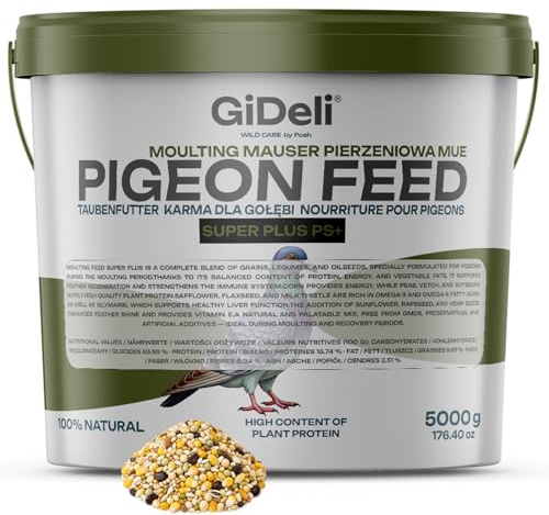 GiDeli Mangime per piccioni, 5 kg, miscela di alta qualità, ricco di proteine, con semi oleosi e cereali, grani equilibrati per allevamento e sport