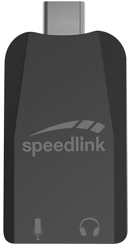 Speedlink VIGO USB-C Sound Card - Externe Soundkarte USB-Adapter mit Mikrofon- und Kopfhörereingang, USB zu 3,5mm Klinke, PC/PS5/Switch2/Switch, schwarz