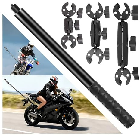Zephviora Soporte para Cámara Acción en Motocicleta con Palo Selfie Invisible de 150 cm, Soporte de Bicicleta con Tres Clips de Doble Cabezal, Kit de Vídeo Estable para Insta360 X5/X4/X3/GoPro/DJI