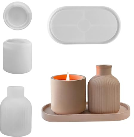 Moldes de silicona con formas – Molde de yeso para jarrón, suministros para manualidades reutilizables antiadherentes | Moldes de silicona para jarrones pequeños para manualidades | Para portavelas de