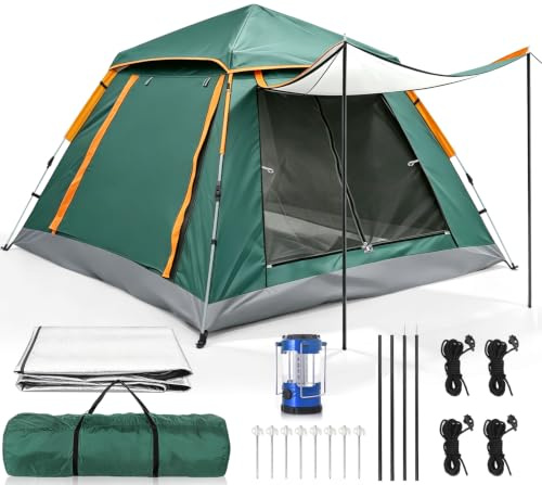 SOFTHOM Camping Zelt 3-4 Personen, Pop Up Zelt Automatisches Kuppelzelt | Groß Wurfzelt mit Vorzelt, Sonnenschutzdach, Wasserdicht&Winddicht&Moskitoschutz, 4 Jahreszeiten für Camping, Festival