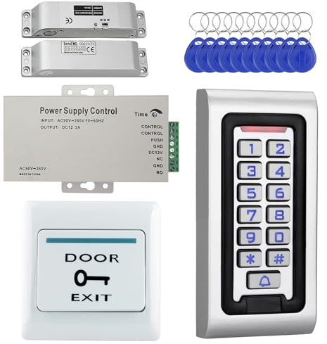 ReaIOKbii IP68 Waterproof Access Control System Kit,Metal keyboard Door Entry System,125KHz RFID Keypad+Power Supply + Electric Drop Bolt Lock + Exit Button + 10 Key Fobs,Can be Installed Outdoors