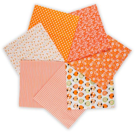 7 Stück Baumwollstoff Stoffpaket 50 x 50 cm, Patchwork Stoffe, Stoffreste – DIY Stoff für Basteln, Quilten, Deko & Puppenkleidung Reiner Baumwolle, Modischen Mustern (Orange)