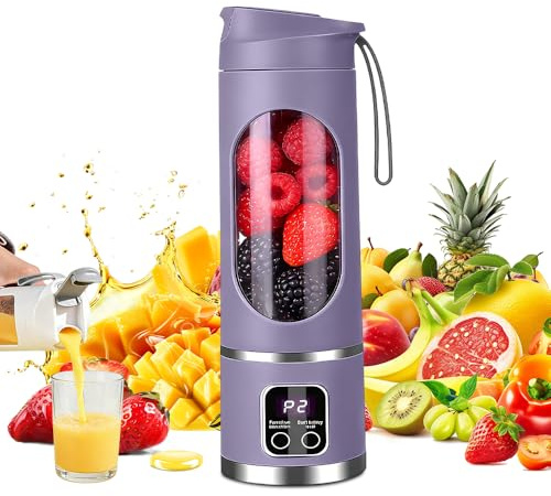 XPJBKC Mixeur Smoothie Portable, 450 ML Mini Blender Portable, USB Mixer Smoothies avec 12 Lames & Écran LED, Idéal pour Préparer des Milkshakes, des Jus, des Smoothies et des Boissons Glacées(Violet)