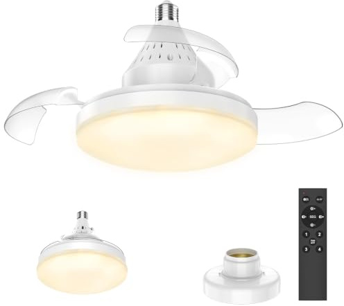 IERAKOR Ventilador de Techo con Luz Silencioso y Control Remoto | Ventilador Techo Aspas Retráctiles, 4 Velocidades, Base E27, 3 Colores Regulables, para Salón y Dormitorio