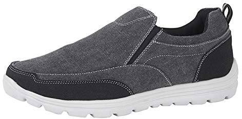 Mens Canvas Casual Shoes Slip On Lightweight Memory Foam Twin Gusset Size Trainers - Black - UK 12