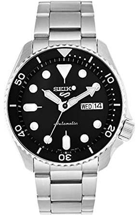 Seiko 5 Sports Orologio Analogico Automatico Uomo con Cinturino in Acciaio SRPD55K1, Nero, 5K1