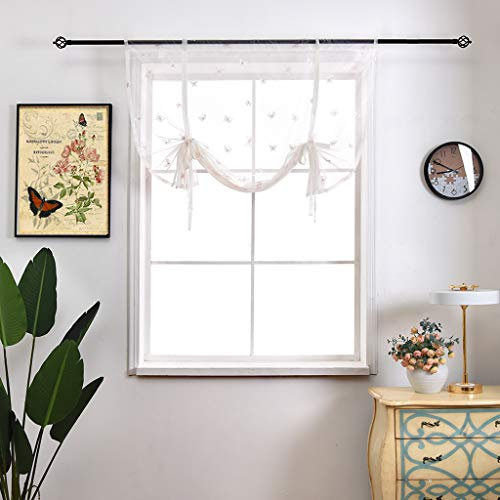SIMPVALE 1 Stück Raffrollo mit Schmetterlings-Stickerei - Tüll-Voile Sheer Gardinen - Durchsichtige Raffgardinen für Wohnzimmer Schlafzimmer Kinderzimmer Küche Balkon Badezimmer, Rosa, 100x120cm