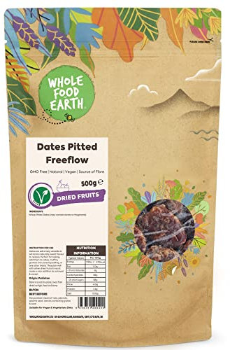 Wholefood Earth Dates Pitted Freeflow 500 g | GMO Free | Natural | Source of Fibre