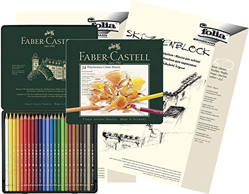 Faber-Castell - Farbstifte Polychromos, 24er Metalletui + Skizzenblöcke A3