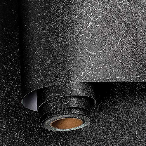 Livelynine Papier Peint Adhésif Noir avec Motif de Fil de Soie Papier Peint Adhésif Mural Décoratif Amovible Lavable Stickers Meubles pour Salon Chambre Table de Chevet Commode Placard de 40CM*2M