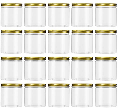 Angoily Frascos De Plástico Transparente De 20 Piezas con Tapas Doradas Frascos Manson De Ancha De 250 Ml Contenedor De Botella De Conservas para Mermeladas De Jalea De Hierbas Almacenamiento