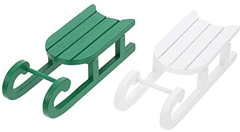 Cabilock 2 Stücke Weihnachten Schlitten Deko Schriftzug Holz Aufsteller Miniatur Ornamente Micro Landschaft Dekoration Holzschlitten 3D Holzpuzzle Tischdeko Feengarten Zubehör