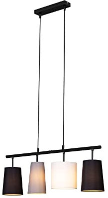 BRILONER - Lampada a sospensione con paralume in tessuto, attacco E27, max. 40 Watt, lampada a sospensione, tavolo da pranzo, lampada da soggiorno, lampada da cucina, 74 x 120 cm, grigio, bianco, nero
