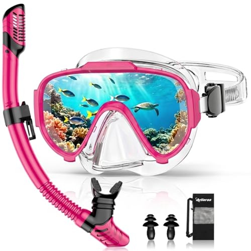 Arlierss Schnorchelset Erwachsene mit Schnorchel und Taucherbrille | Schnorcheln Set für Herren Damen, Tauchermaske 180° Panorama Anti-Fog Anti-Leck, Premium Dry Schnorchel