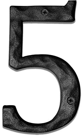 Numeri civici alti 12,7 cm, in ghisa martellata, numeri per indirizzi/caselle postali/nero/numero 5