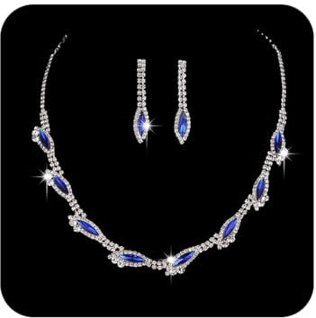 Unicra Abendschmuck-Set mit blauen Strasssteinen, Halskette und Ohrringen, Kristall, Brautschmuck, Zubehör für Frauen und Bräute, Edelstein, Strasssteine