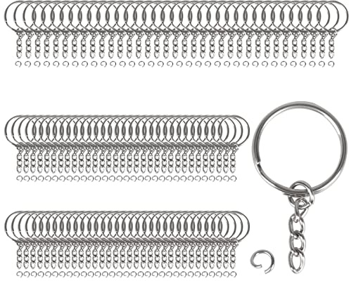 SLFYEE 100 Piezas Anillas de Metal Partido Anillo Dividido Split Llaveros con Cadena de Eslabones para DIY Llaves Artesanías Bisutería