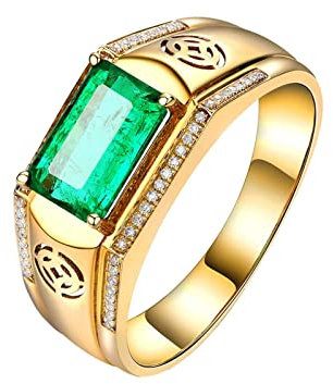 Goldring Herren 18 Karat, Ring aus 18 Karat Gelbgold 1ct Rechteck-Labor Schuf Smaragd Größe 58 (18.5)