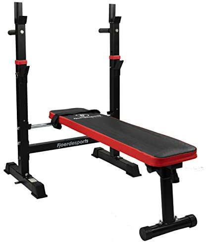 Fjoerdesports Hantelbank mit Ablage, Verstellbare Höhe & Klappbar, Schwerlast Gewichtheben, Heimtraining, Home Gym, Dip-Station, Fitnessstudio, Multifunktion Trainingsbank