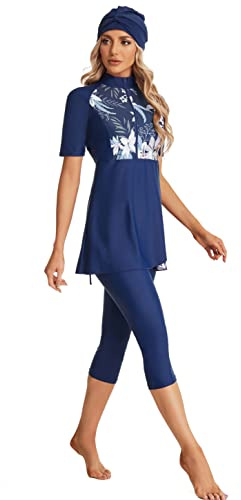 3Pcs Rash Guard Burkini Swimsuits For Women Modest Islamic Swimwear Short Sleeve Bathing Suit(5XL, F3)