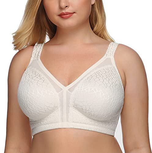 DotVol Reggiseno Base in Pizzo e Taglia Grossa Coppa Completa Non Schiuma Reggiseno Senza Fili Bianco 7F