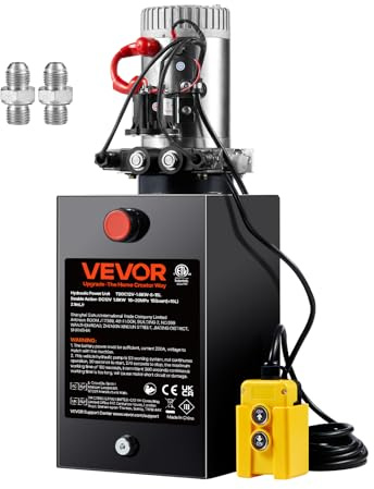 VEVOR ZXDC12V-1.6KW-S-15L DC 12 V 14 L hydraulisk pump för gruppdumper, dubbel effekt, oljeflöde 3,44 L/min, svart och silver, 595 × 212 × 243 mm