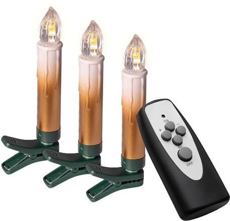 Bonetti Christbaumkerzen mit Fernbedienung | Komplett-Set | flammenlose LED Kerzen, perfekte Alternative zur Lichterkette (25er Set, creme/gold)