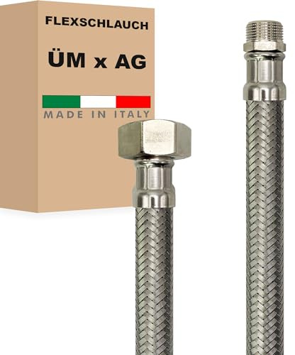 Flexschlauch DN19-3/4 Edelstahl Panzerschlauch Sanitär Hauswasserwerk - Made in Italy (1 ÜM x 3/4 AG, 60 cm)