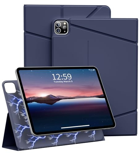 ZKTUYU Magnetische Hülle für iPad Pro 12,9 Zoll 6. / 5. / 4. Generation 2022/2021/2020 mit Stifthalter, Ultradünn Stoßfeste, Hülle magnetische abnehmbare für iPad Pro, Auto Schlafen/Wachen, Dunkelblau