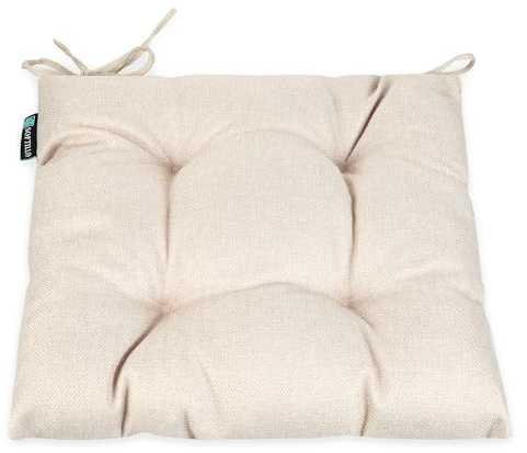 SOFTILLO Comfortable Chair Cushion With Ties - 43x43x8cm - Indoors/Outdoors Seat Pads Cushion Pad - Thick Portugal Fabric - For Dining, Living Room, Garden, Patio, Office Chairs - (Beige, Set of 1)