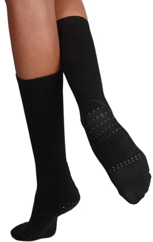 Chaussettes de danse avec prises de silicone antidérapantes et pointe de rotation - Chaussettes de danse contemporaine et de ballet pour filles et femmes en nude et noir, Noir , S