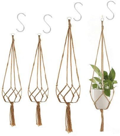 BOBOZHONG Juego de 4 cestas colgantes para macetas, de cuerda de algodón, con 4 ganchos para colgar en la pared, para decoración de jardín, hogar, 90 cm y 122 cm