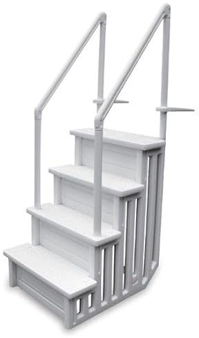 Scaletta per Piscina Fuori Terra o Interrata San Marco, Scala di Sicurezza per Piscina, Antiscivolo, Sintetica, Colore Bianco con 4 Gradini Molto Ampi.