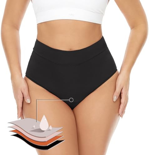 Costume da bagno mestruale da donna, bikini e mutandine impermeabili a prova di perdite - Biancheria intima per il periodo - Vita bassa per adolescenti, Nero , L