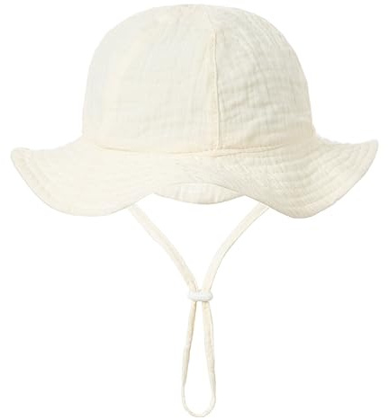YAMEIZE Sommarhatt för barn med - flickor och pojkar sommarhatt med UV400 skydd justerbar sträng solhatt strand utomhus, Beige, one size
