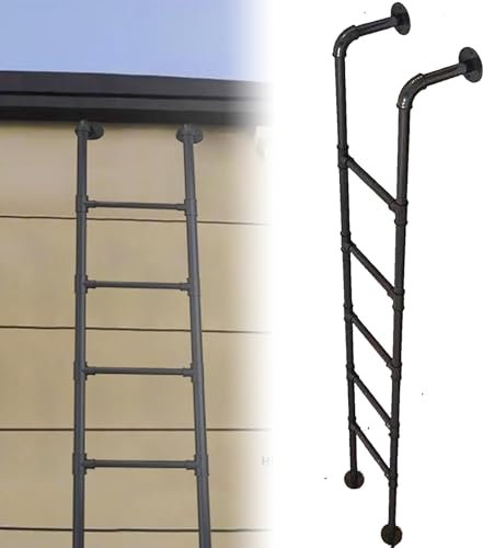 Heavy-Duty Window Well Ladder Egress Basement Ladder 4/5/6/8 Rung, Wall Mounted Metal Step Ladder for Home Loft Climbing Ladders Fire Escape Ladder for Atti Outside(290cm/114in)