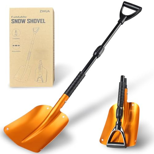 ZIHUA Pelle à neige pliable pour voiture, 101,6 cm, pelle à neige d'urgence pour voiture, allée de voiture avec poignée confortable en D, pelle à neige portable pour coffre de voiture (doré)