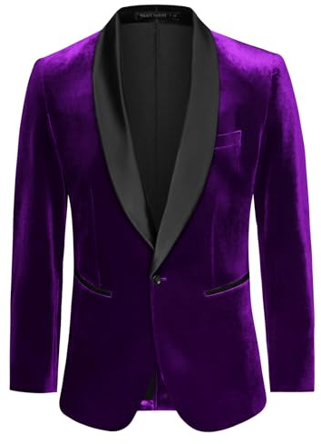 GRACE KARIN Blazer da uomo, con un bottone, vestibilità regolare, giacca in velluto, giacca da festa per matrimonio e Natale, viola., XXL