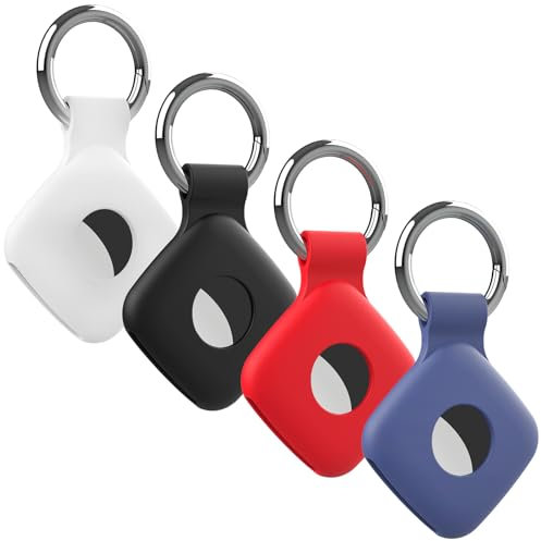 4 Pack Holder Case Compatible with Tile Mate 2022 2024 Tracker, Anti-Scratch Finder Protective Cover for Tile Tracker with Key Ring, Silicone Tile Keychain for Pets,Keys(Black White Red Blue)