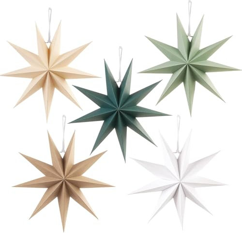CUEMOON 5er Set Papiersterne Weihnachtsdekoration Weihnachtsdekoration Papiersternanhänger, 30cm