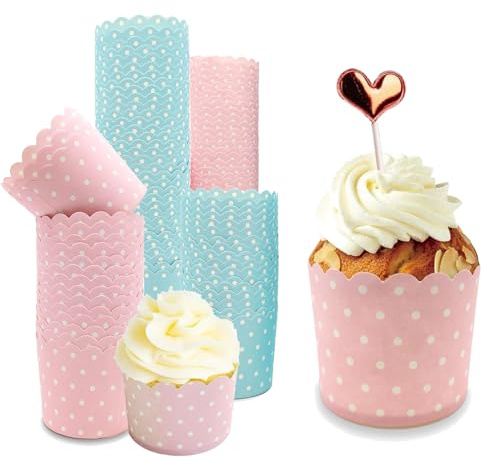 Muffin Papierförmchen, 100 Stück Rosa und Blau Cupcake Wrapper, Muffin Förmchen Papier, Cupcake Backbecher, Kuchen Backform Papier, für Geburtstage, Partys, Punktmuster