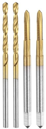 sourcing map Tap and Drill Bit Set, 2pcs M2.5 x 0.45 Metric Spiral Point Thread Screw Taps & 2pcs 2.1mm Twist Drill Bits, Titanium Coated HSS-6542 Tapping Threading Tool Kit
