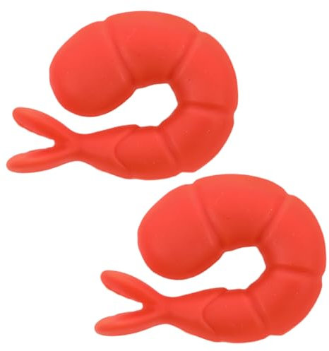 EXHUMKY 2pcs Silicone Spill Proof Lid Lifters Shrimp Shape, Heat Resistant Pot Lid Holders for Boil Prevention, Steam Releasers Kitchen Gadget for Saucepan and Soup Pot
