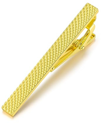 Happyupcity Gold Tie Clips for Men Necktie Tie Bar Pinchie Bar Clip Mens Classic Grid Style Necktie Tie Pin Clip for Business Party Wedding Anniversary Banquet