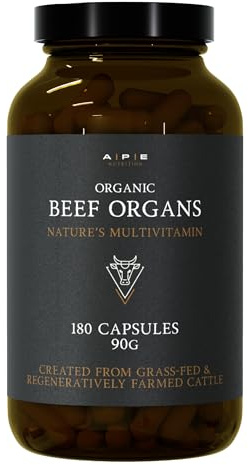 APE Nutrition Organic Beef Organs, Liver Kidney Heart, 180 Capsules | No Antibiotics, Hormones or GMOs - 100% Grass-Fed & Finished