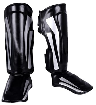 Protège-Tibias pour Kickboxing Et Muay Thaï, Protège Tibias pour Adultes pour Hommes Et Femmes Protège Jambes Réglables avec Protection du Cou-De-Pied pour Kickboxing Et Muay Thaï