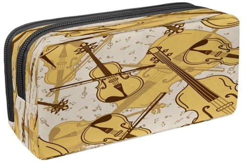 VAPOKF Federmäppchen, Stiftetasche, Schüler-Schreibwaren-Tasche mit Reißverschluss, für Jungen und Mädchen, Schul- und Bürobedarf, Country-Gitarre und Musiknoten, Kontrabass und Violine, 2.3x8.2x3.9in