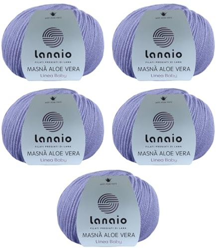 Lanaio Masnà 5 Gomitoli (250g-875m) Lana Merino Baby Extrafine Irrestringibile Ideale per Neonati e Copertine, con Aloe Vera - Ferri/Uncinetto 3-4mm - Lavabile in Lavatrice (5, Lilla 9411)
